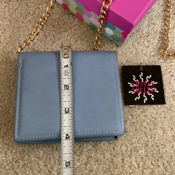 OLIVIA MILLER Faux Leather Blue Wallet With Gold Chain Strap NWT and Gift Box - Picture 12 of 16